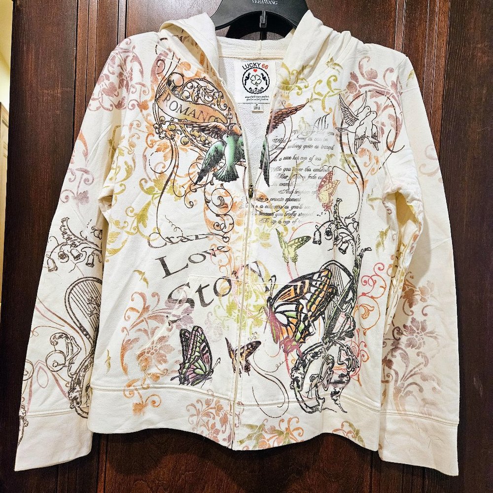 Lucky 66 Full Zipper front pouch pocket Love Story Graphic Hoodie Lightweight